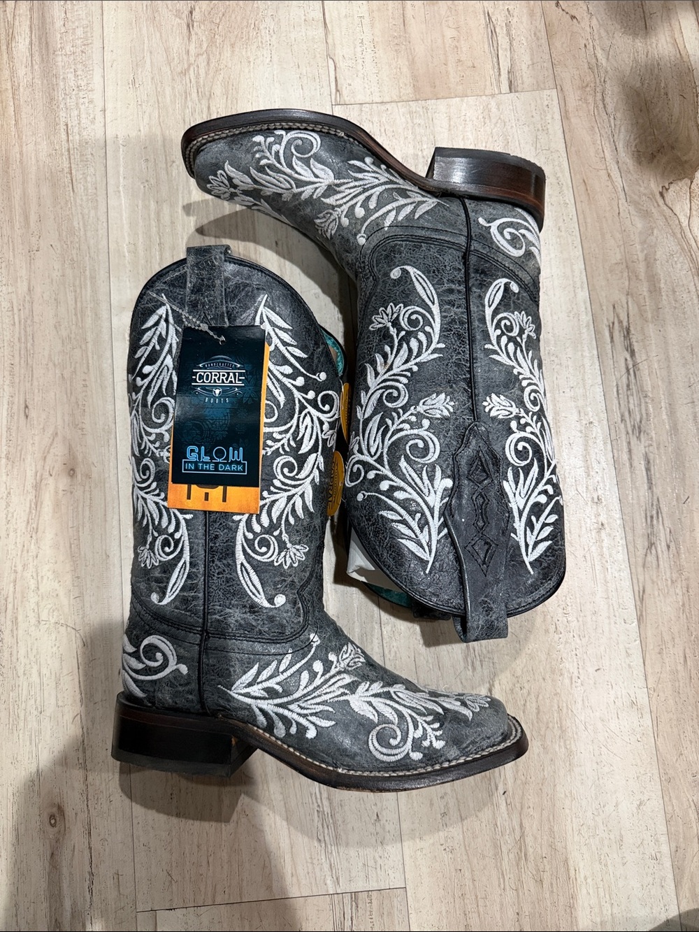 Corral Womens Gray Embroidered Western Boots - Glow in the Dark